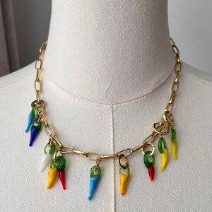 Gold Chain Necklace with Colorful Glass Charms